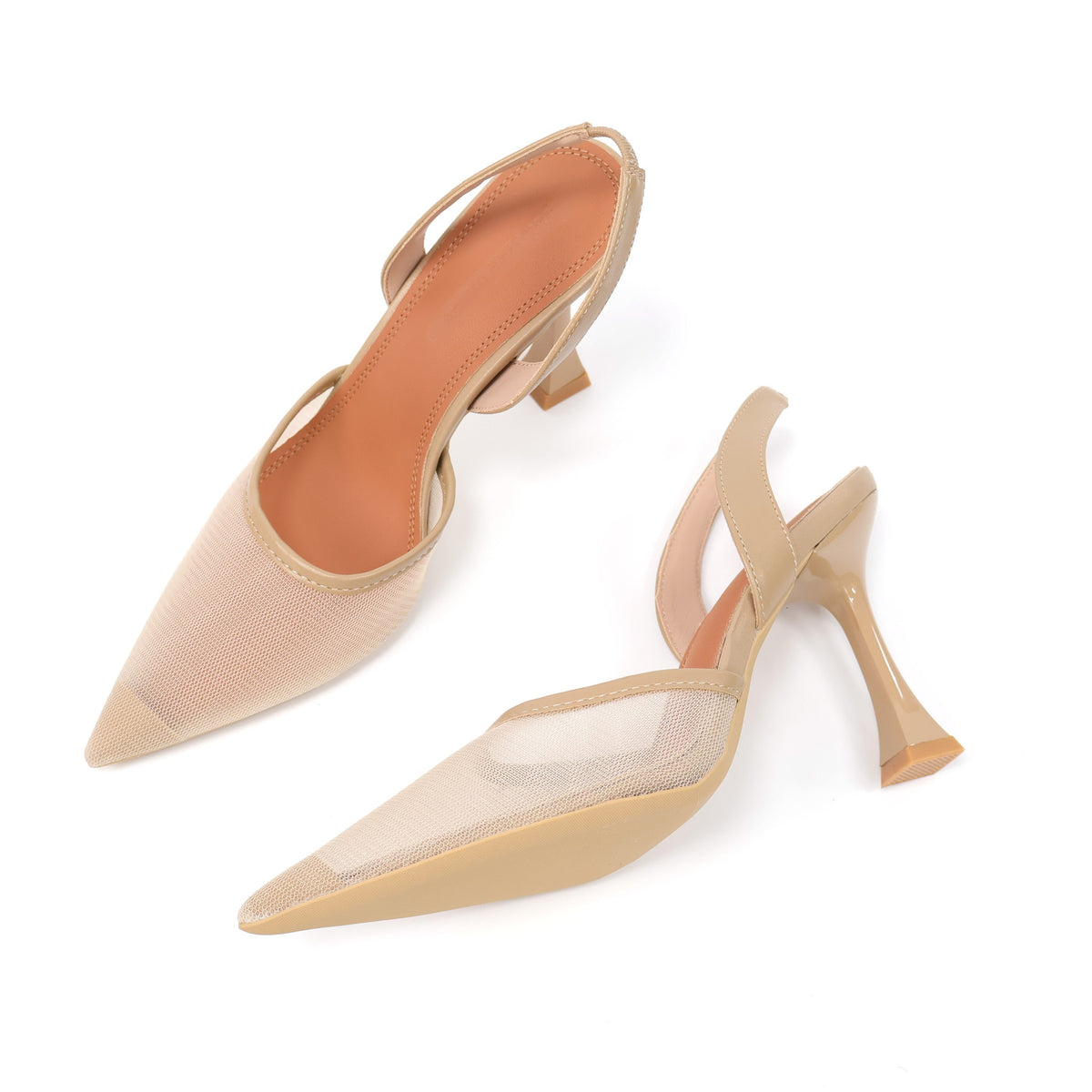 7199-18 Khaki mesh pointed-toe slingback heels - white background 4