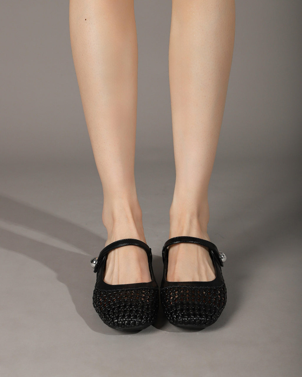 Square-Toe Woven Hidden-Wedge Mary Jane Mules