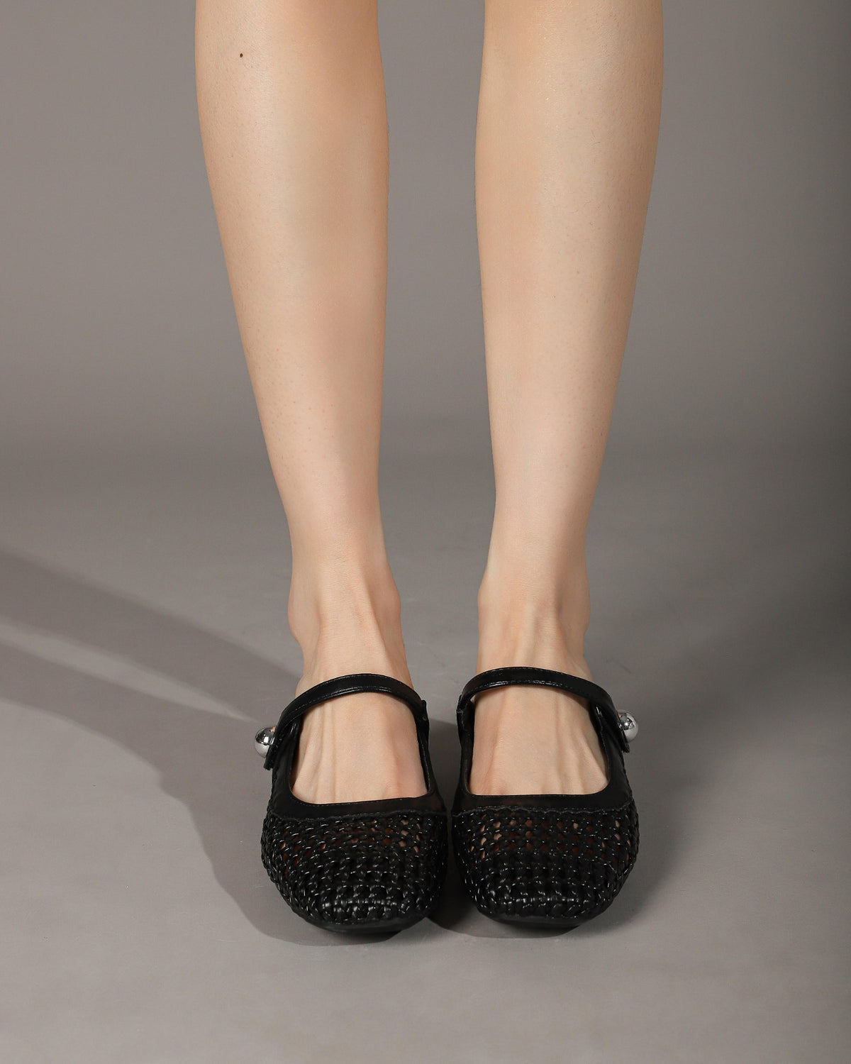 Square-Toe Woven Hidden-Wedge Mary Jane Mules