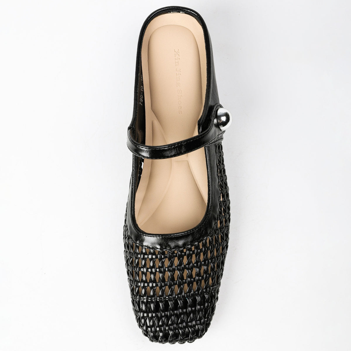 Square-Toe Woven Hidden-Wedge Mary Jane Mules