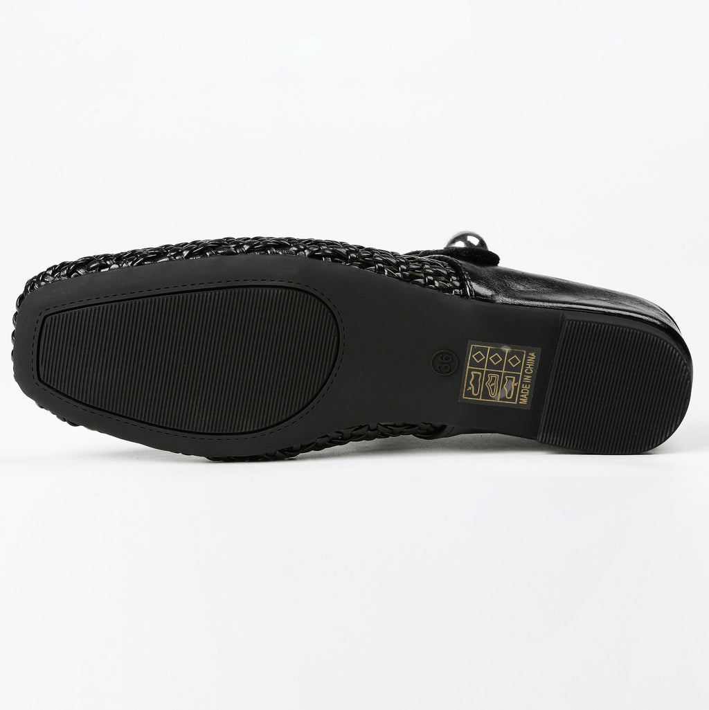 Square-Toe Woven Hidden-Wedge Mary Jane Mules