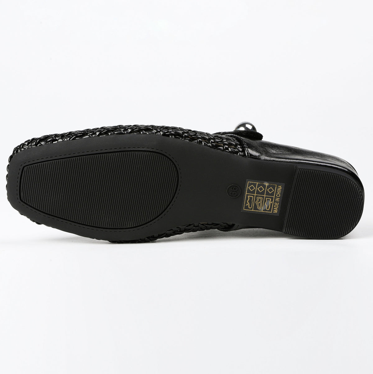 Square-Toe Woven Hidden-Wedge Mary Jane Mules