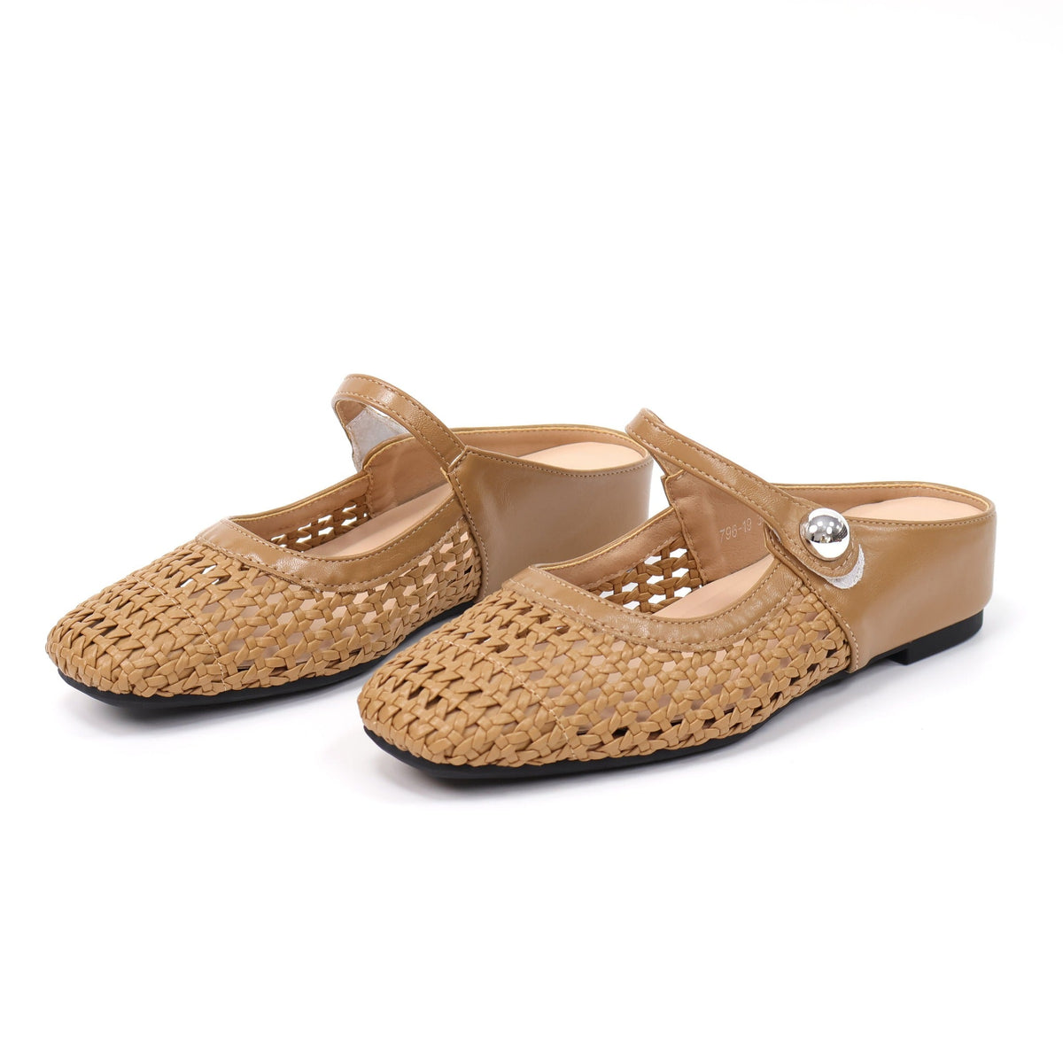 Camel square-toe woven Mary Jane mule flats front pair product photo