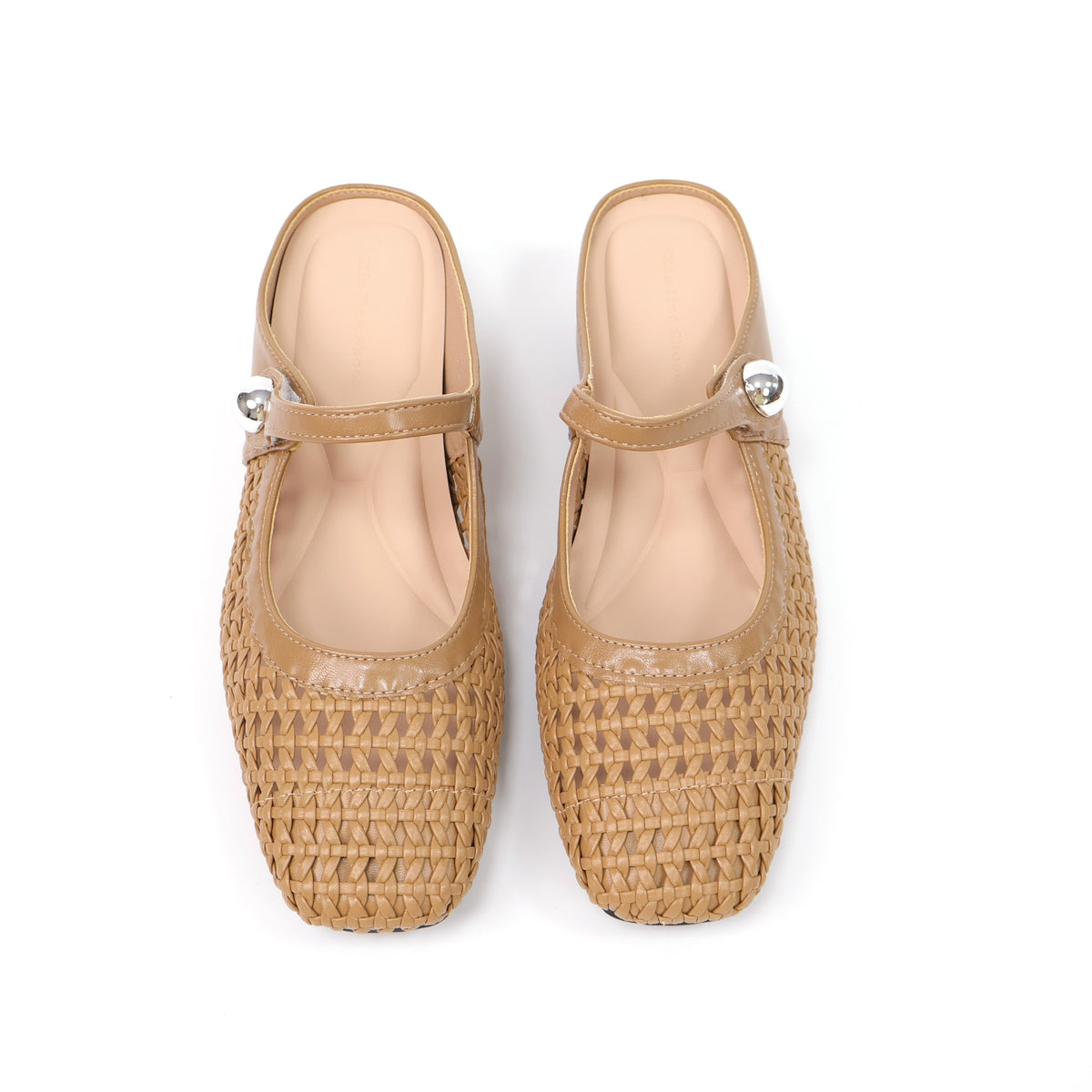 Camel square-toe woven Mary Jane mule flats top product photo