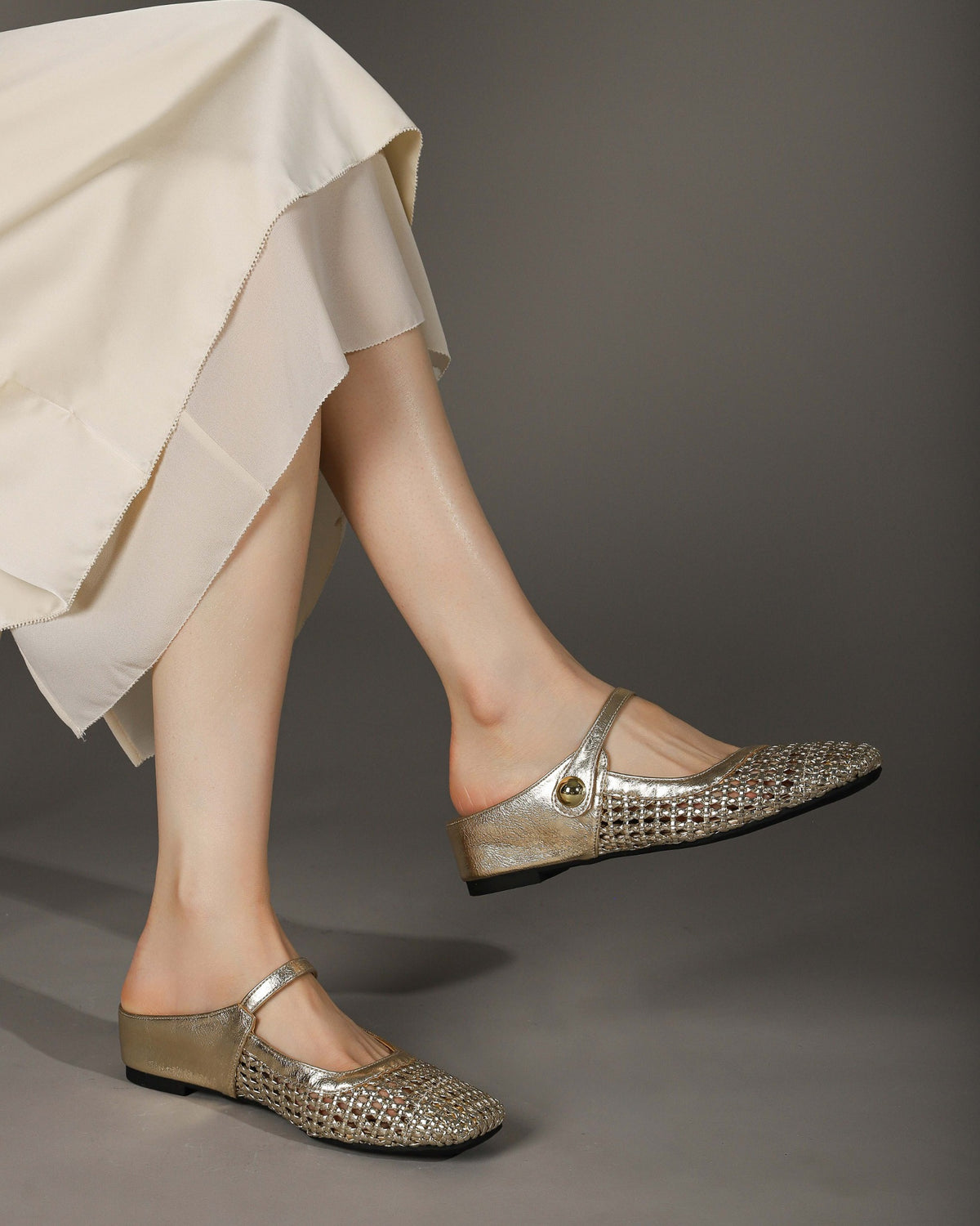 Square-Toe Woven Hidden-Wedge Mary Jane Mules
