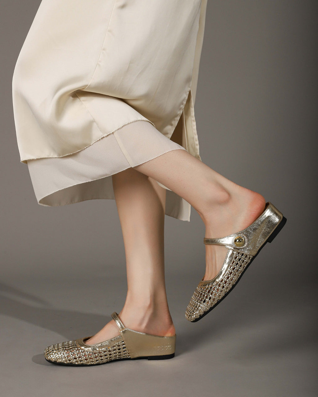 Square-Toe Woven Hidden-Wedge Mary Jane Mules