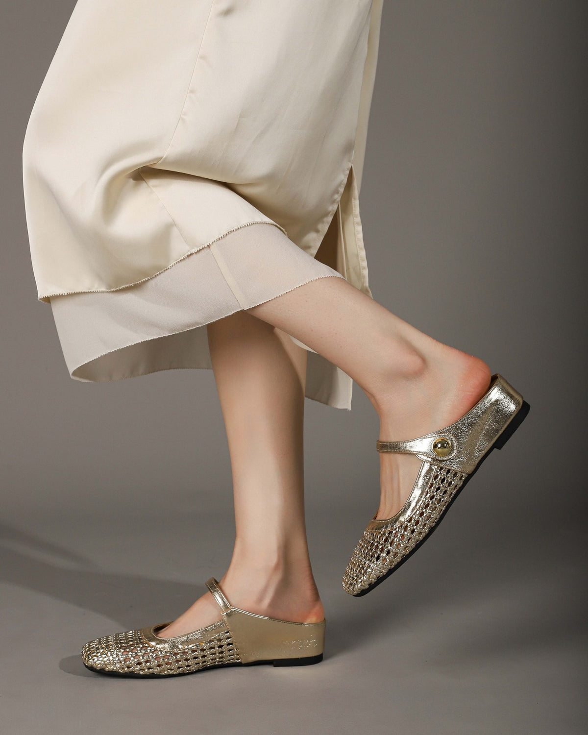 Square-Toe Woven Hidden-Wedge Mary Jane Mules