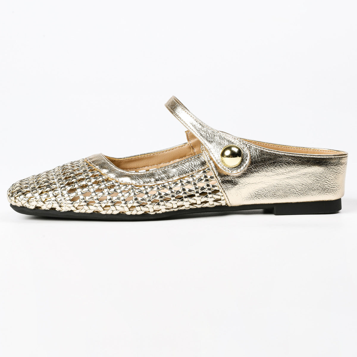 Square-Toe Woven Hidden-Wedge Mary Jane Mules