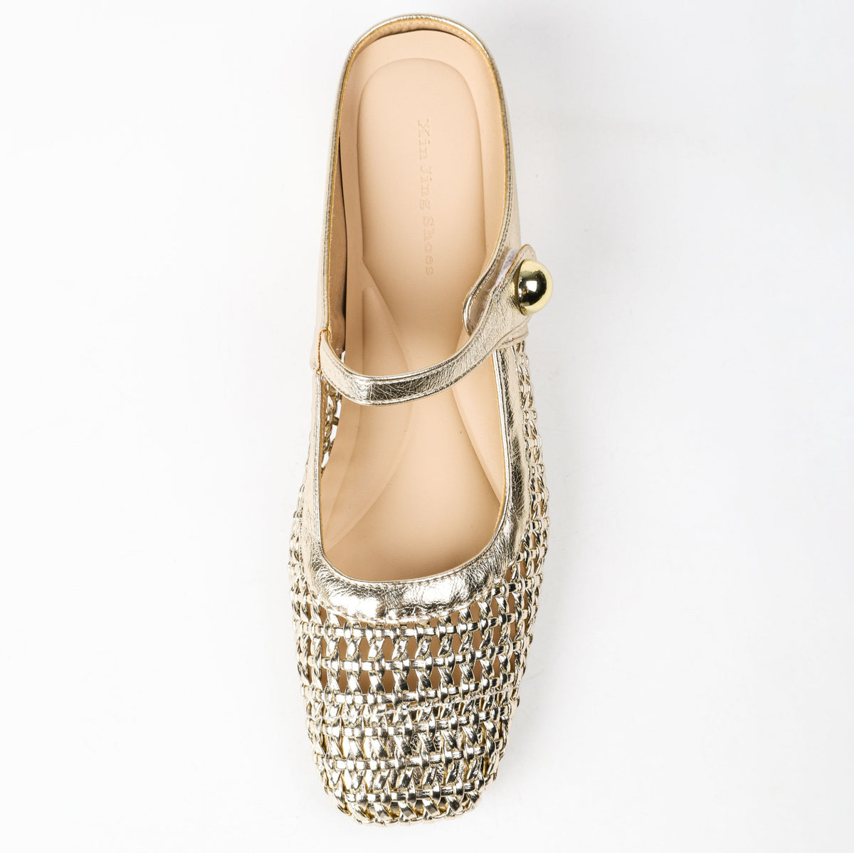 Square-Toe Woven Hidden-Wedge Mary Jane Mules