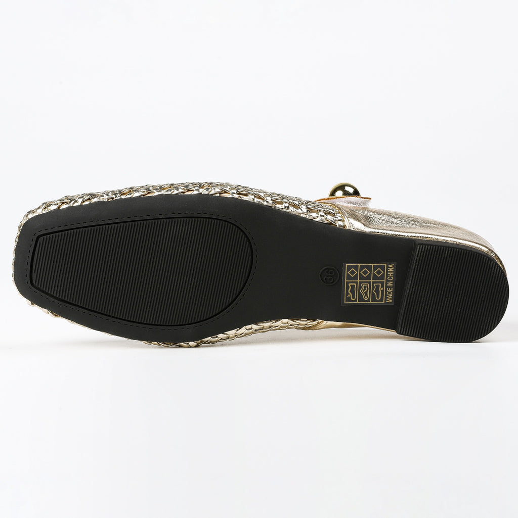 Square-Toe Woven Hidden-Wedge Mary Jane Mules