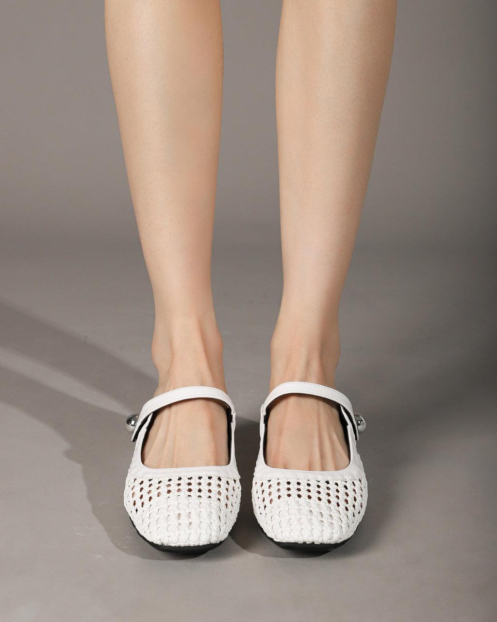 Square-Toe Woven Hidden-Wedge Mary Jane Mules