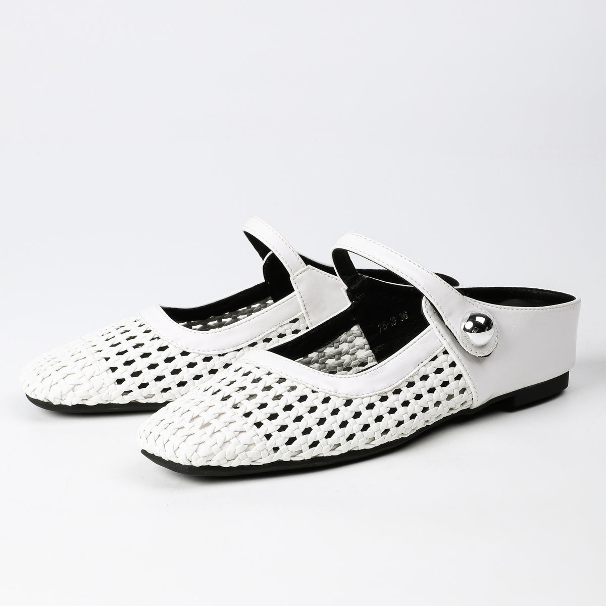 Square-Toe Woven Hidden-Wedge Mary Jane Mules