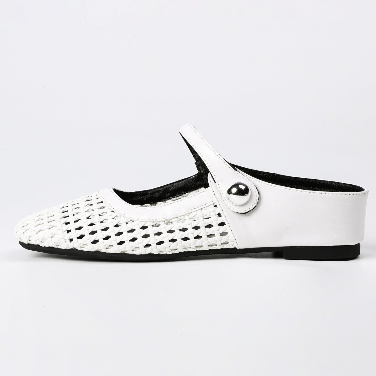 Square-Toe Woven Hidden-Wedge Mary Jane Mules