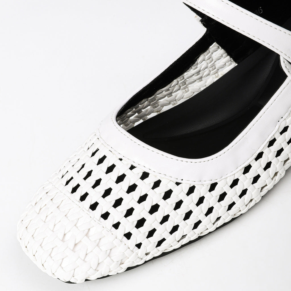 Square-Toe Woven Hidden-Wedge Mary Jane Mules