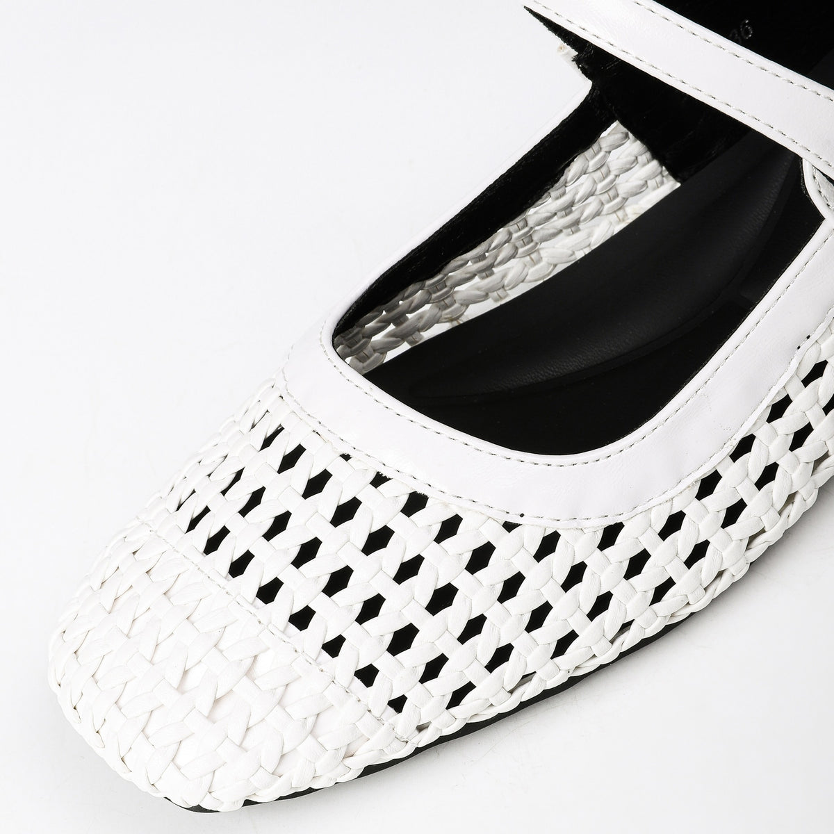 Square-Toe Woven Hidden-Wedge Mary Jane Mules