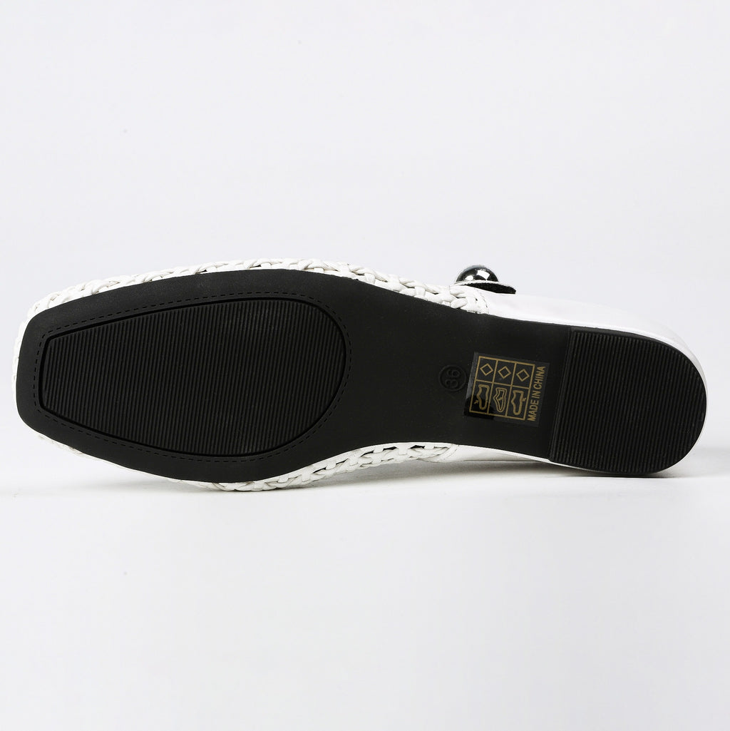 Square-Toe Woven Hidden-Wedge Mary Jane Mules
