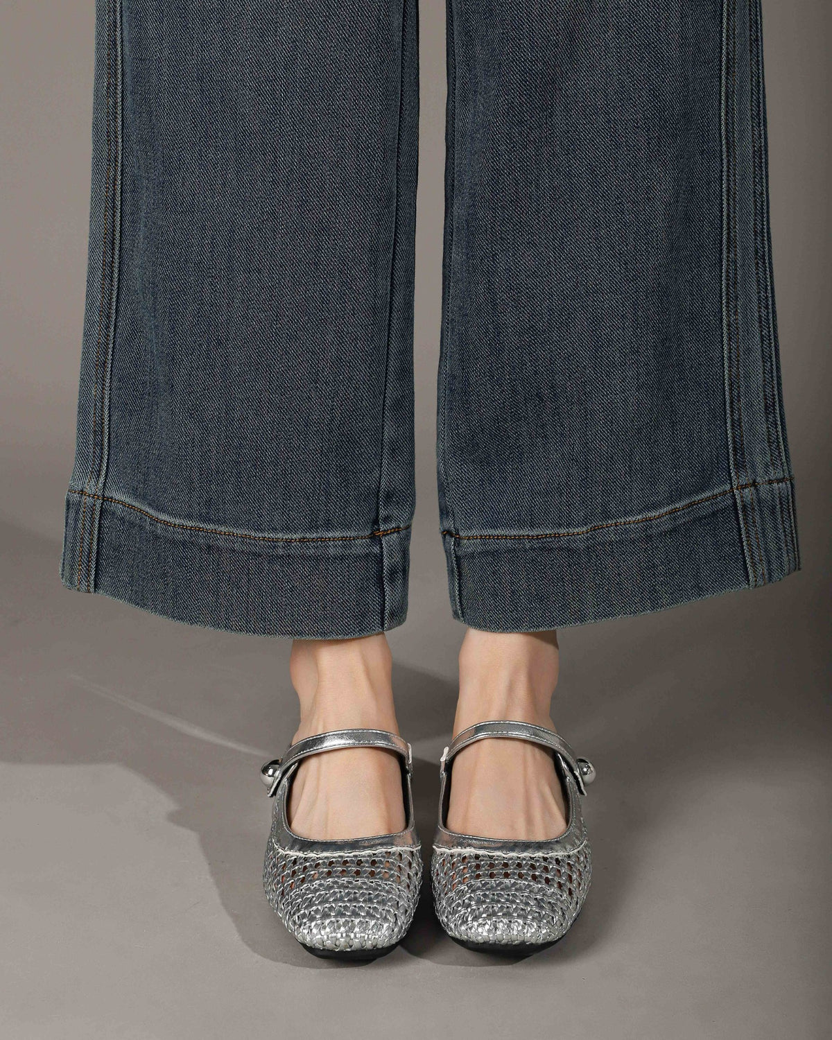 Square-Toe Woven Hidden-Wedge Mary Jane Mules