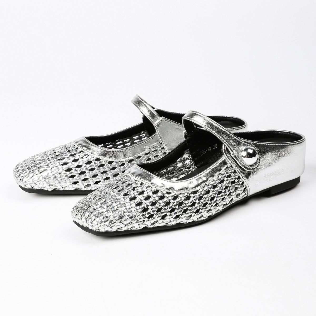 Square-Toe Woven Hidden-Wedge Mary Jane Mules