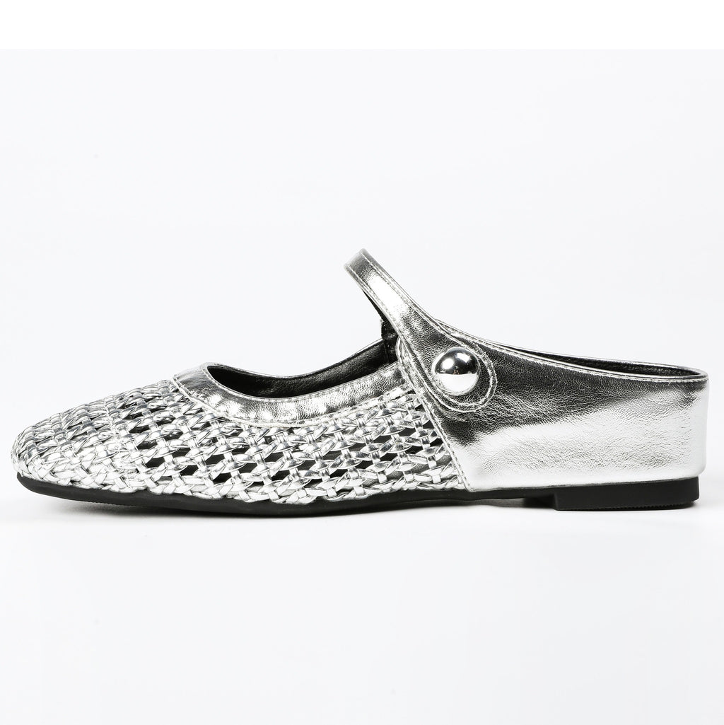 Square-Toe Woven Hidden-Wedge Mary Jane Mules