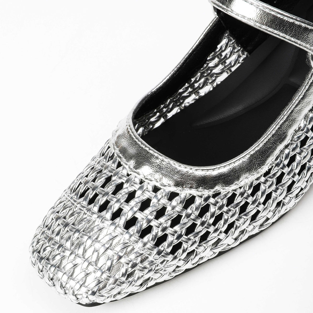 Square-Toe Woven Hidden-Wedge Mary Jane Mules
