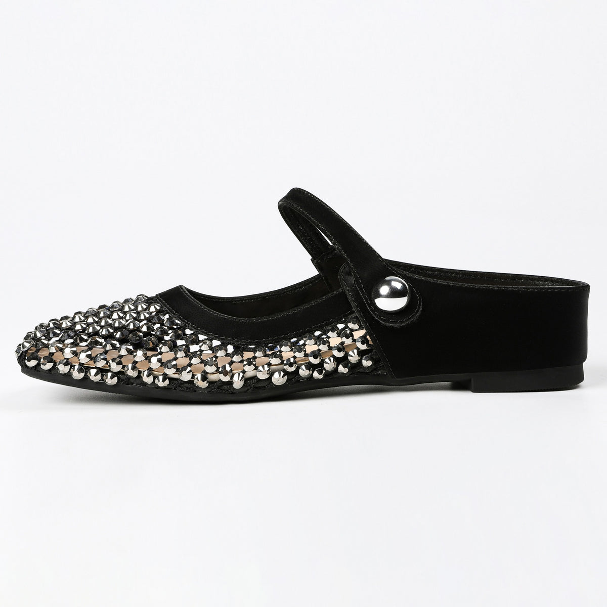 Black rhinestone mesh Mary Jane mule studio view 2
