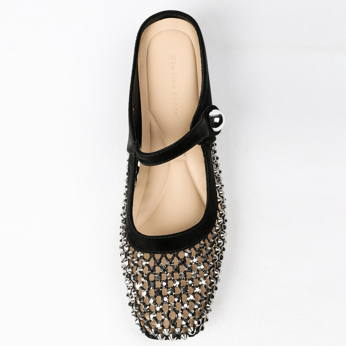 Black rhinestone mesh Mary Jane mule side profile
