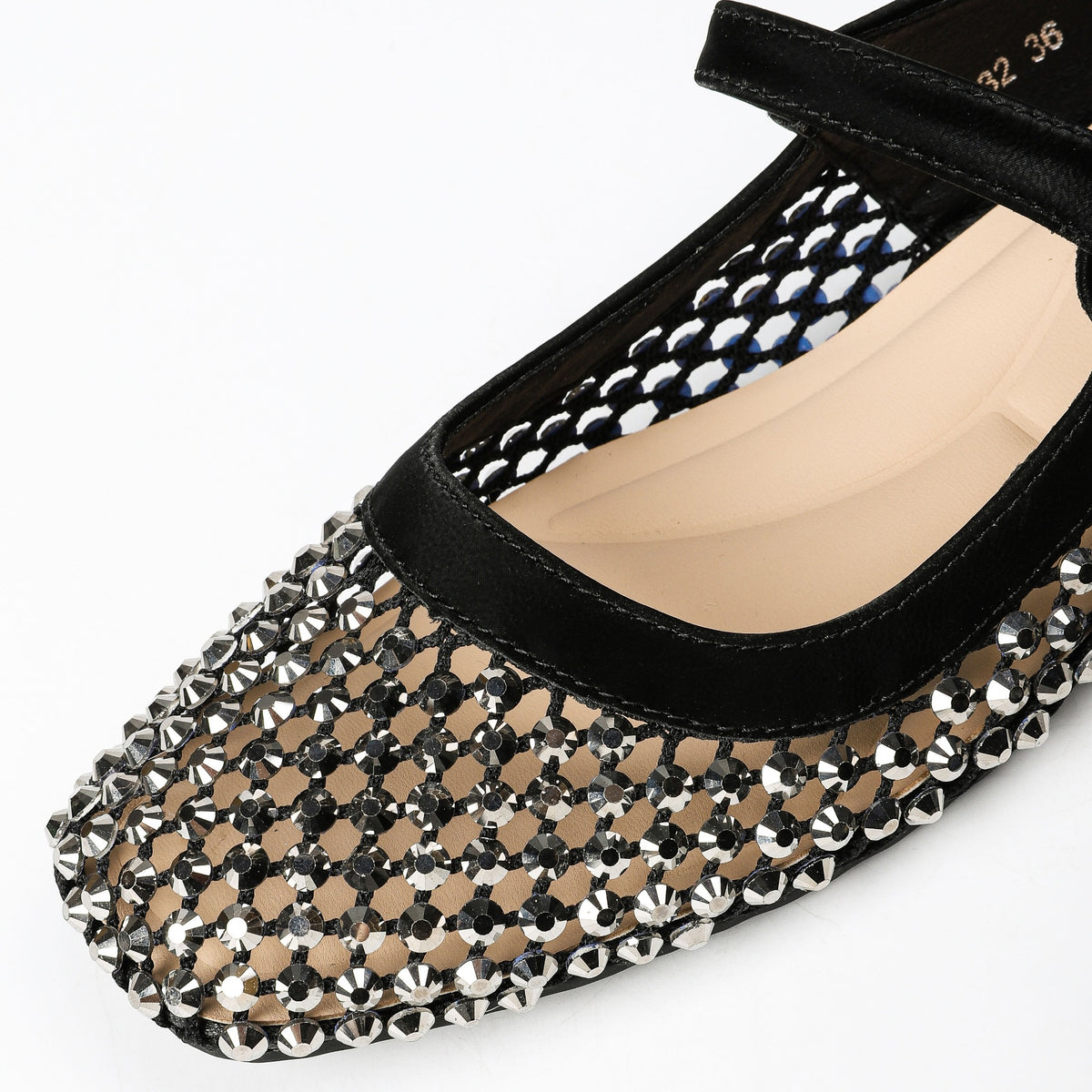 Black rhinestone mesh Mary Jane mule top view