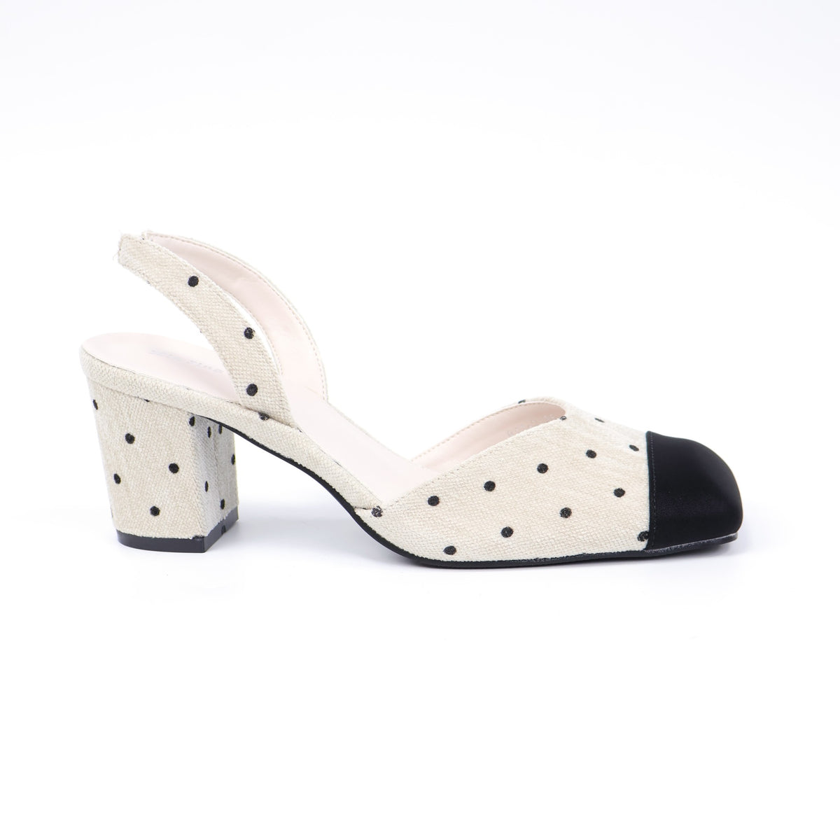 Off-white square-toe fabric slingback heel side profile