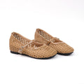 Camel round-toe woven hidden-wedge Mary Jane flats