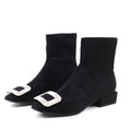 Square-toe rhinestone buckle black ankle boots - product view 1