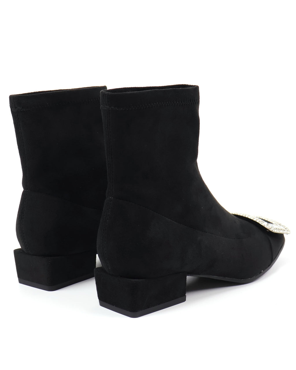Square-toe rhinestone buckle black ankle boots - product view 5