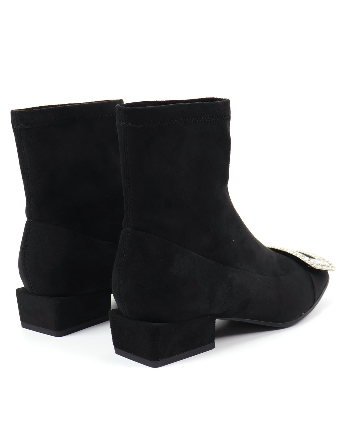 Square-toe rhinestone buckle black ankle boots - product view 5