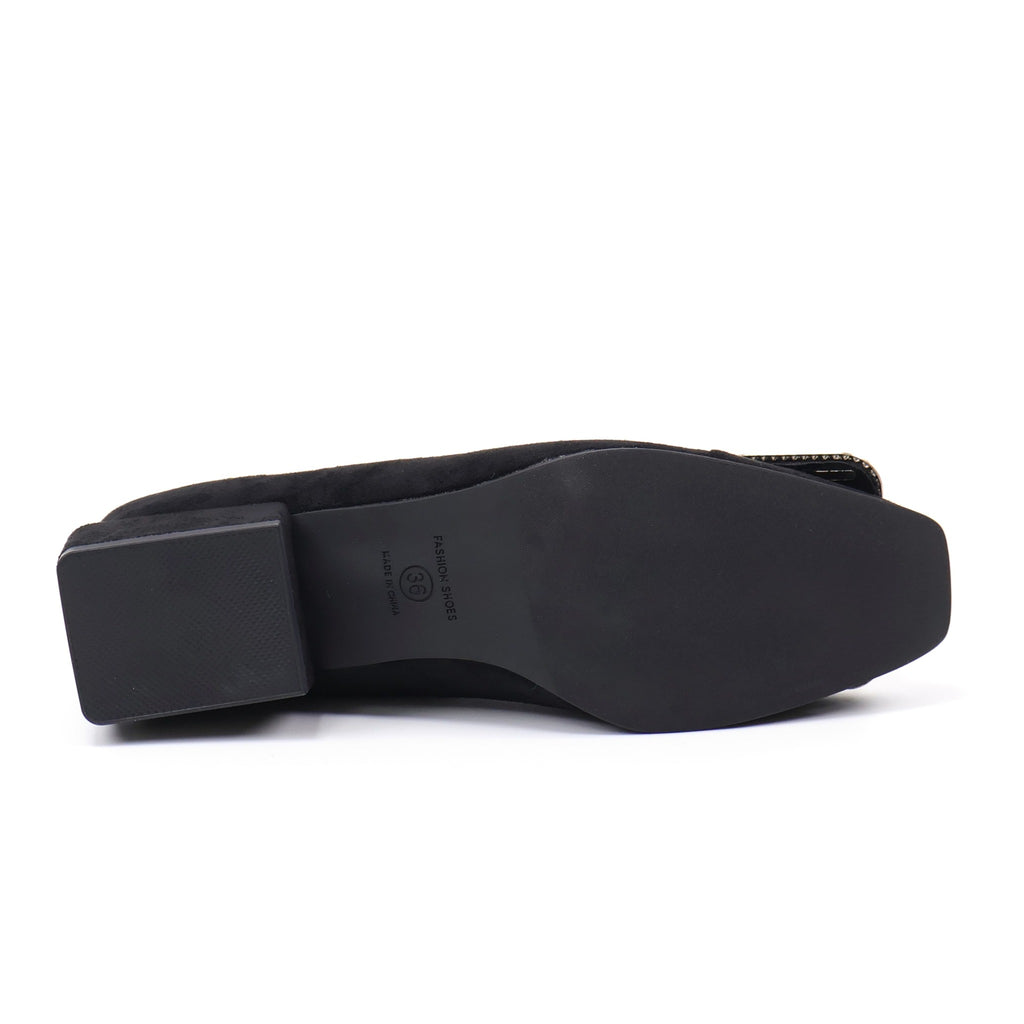 Square-toe rhinestone buckle black ankle boots - product view 6