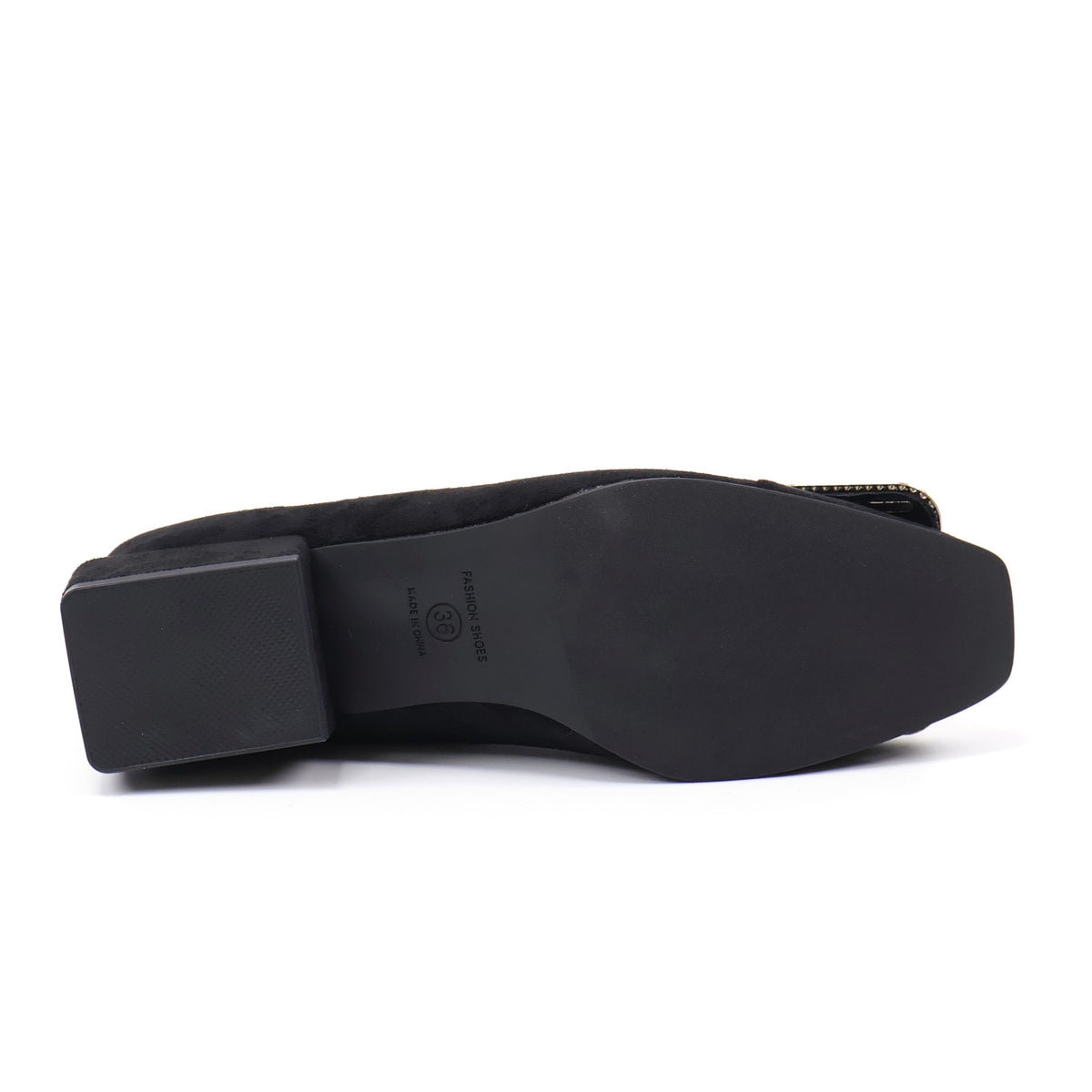 Square-toe rhinestone buckle black ankle boots - product view 6