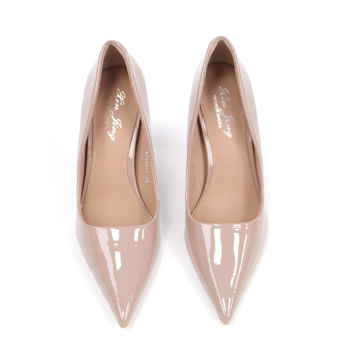 Khaki pointed-toe patent PU stiletto pumps