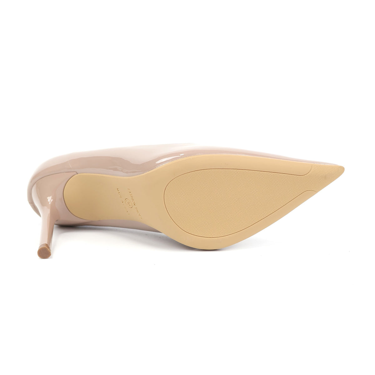 Khaki pointed-toe patent PU stiletto pumps