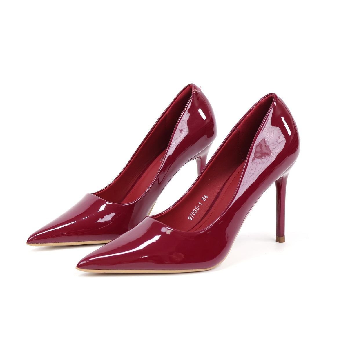Wine Red pointed-toe patent PU stiletto pumps