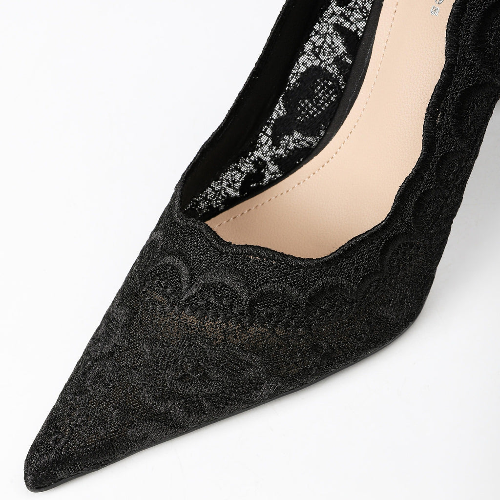 Black floral lace pointed toe detail