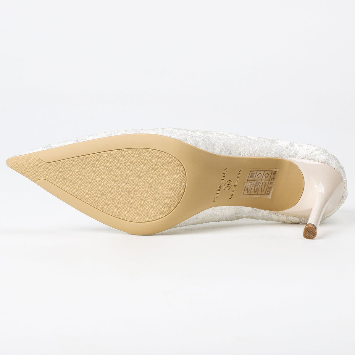 Ivory lace stiletto pump outsole