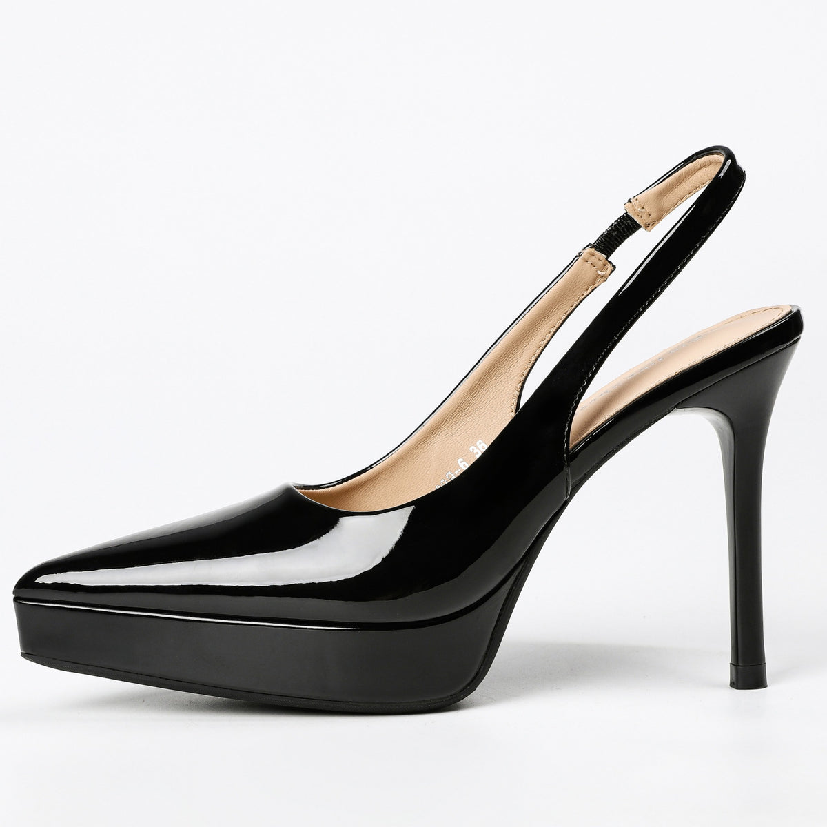 Black pointed-toe slingback pumps side view