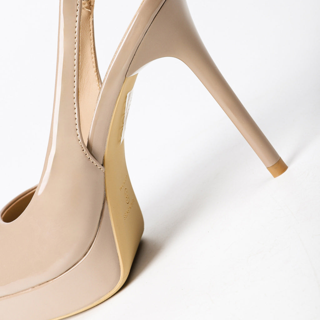 Khaki slingback pumps heel detail