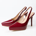Wine Red pointed-toe patent platform slingback stiletto pumps