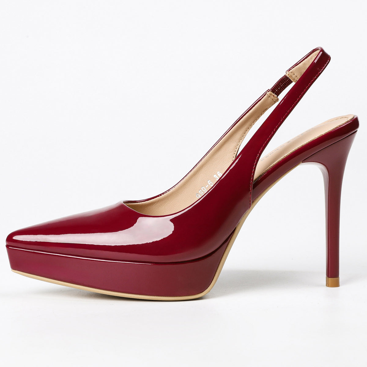 Wine Red pointed-toe slingback pumps side view